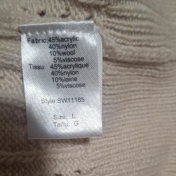 Elan Women's Beige V-Neck Cable Knit Sweater Size L - Picture 10 of 12